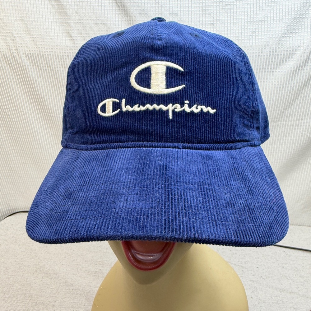 Champion Corduroy Hat Mens OSFA Navy Blue Embroidered Logo Snapback Cap